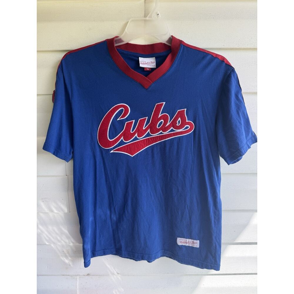 MLB Chicago Cubs Mitchell & Ness Overtime Win V-Neck T-Shirt Royal Mens Medium